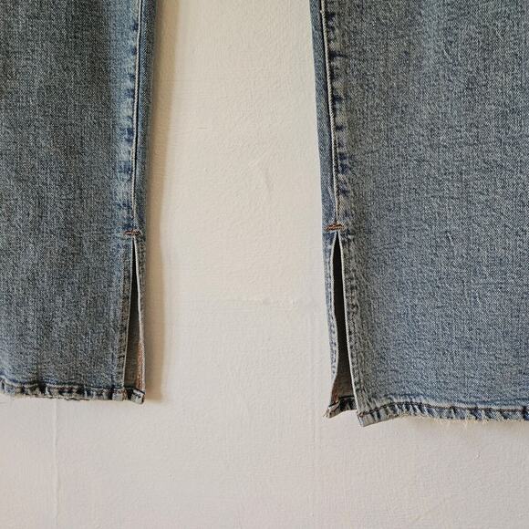 Good American Good Boy Slit Leg High Waist Straight Leg Jeans 14/32 Acid Wash - Picture 3 of 6